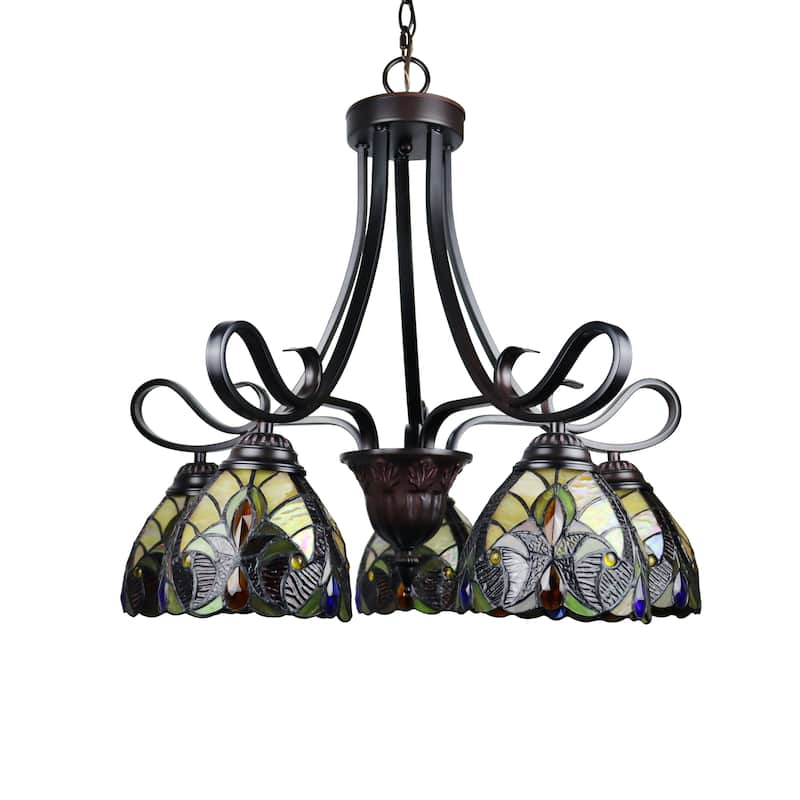 Tiffany-Style Victorian Design 5-light Dark Bronze Chandelier