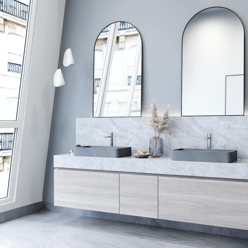 VIGO Basilica 23"L x 14"W x 4"H Concreto Stone Rectangular Bathroom Vessel Sink