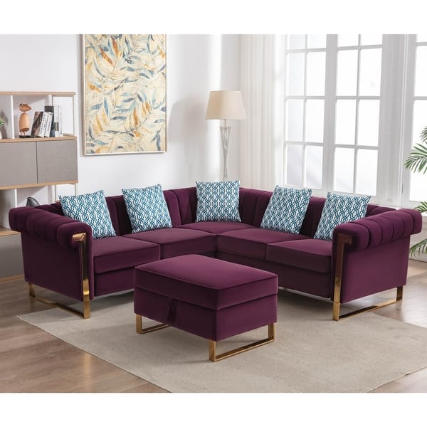 Purple Velvet Sectional Sofa with Storage Ottoman On Sale Bed Bath