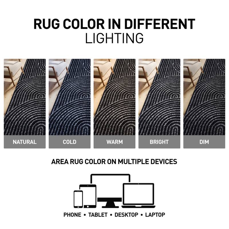 Circles Arch Shag Rug - Durable & Soft for High-Traffic Areas - Anthracite Dark Gray - Kid Friendly