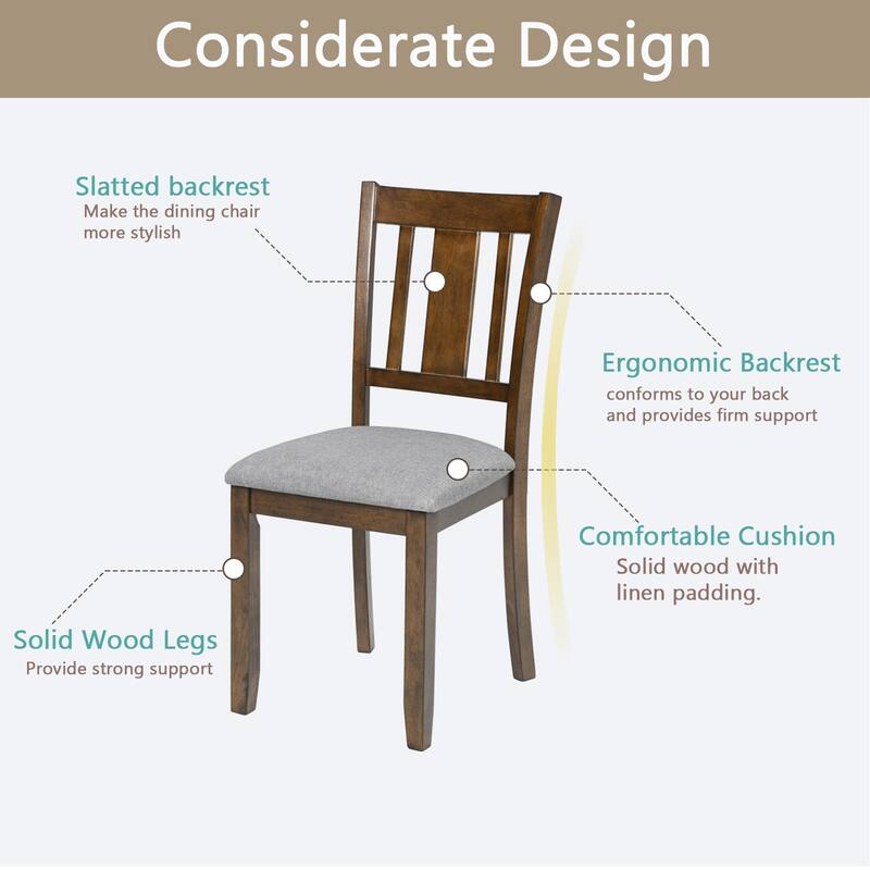 Wooden Dining Chairs Set of 4, Kitchen Chair with Padded Seat, Upholstered Side Chair for Dining Room, Living Room