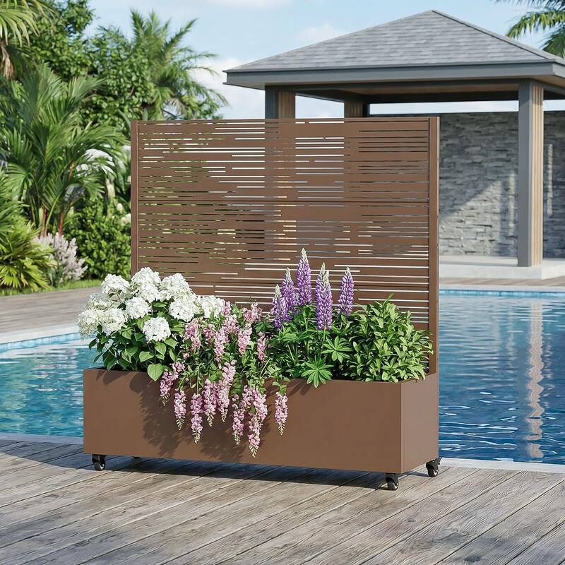 Raised Garden Bed Planter with Trellis Movable Planter Box with Lockable Wheels
