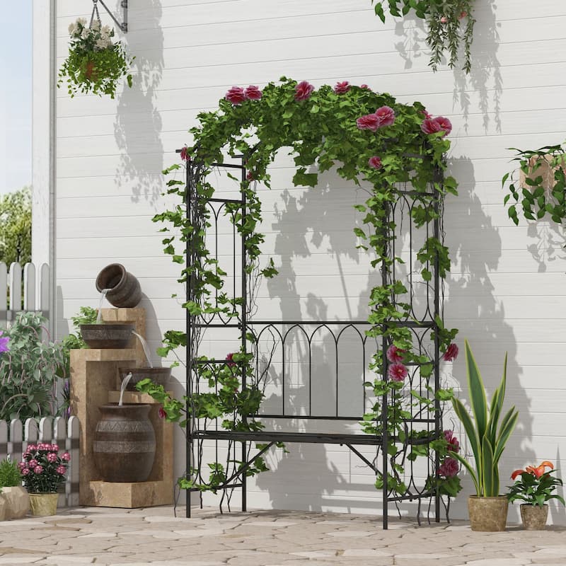 Outsunny Metal Trellis Arbor Arch for Climbing Plants - Black
