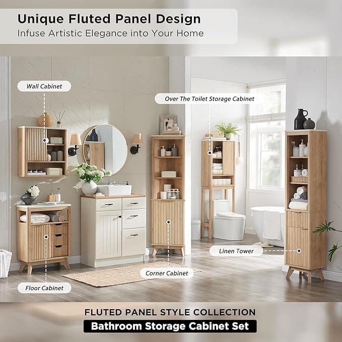 68" Modern Tall Corner Cabinet, Storage Cabinet with Faux Marble Top