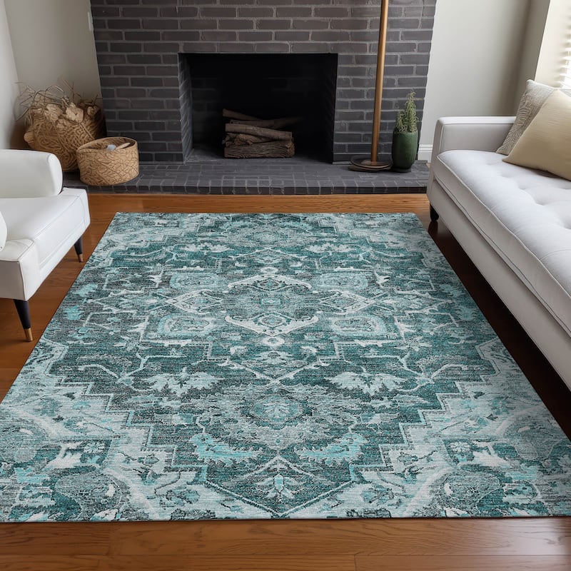 Premium Washable Super Soft Traditional Heriz Mayfield Rug - Teal - 10' x 14' - Rectangle