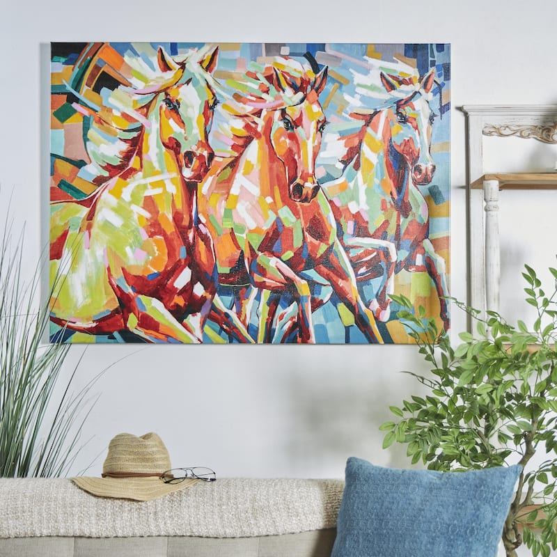 Canvas Horse Abstract Paint Splatter Wall Art with Abstract Paint Stroke Design - Multi Colored - Roche River Decor