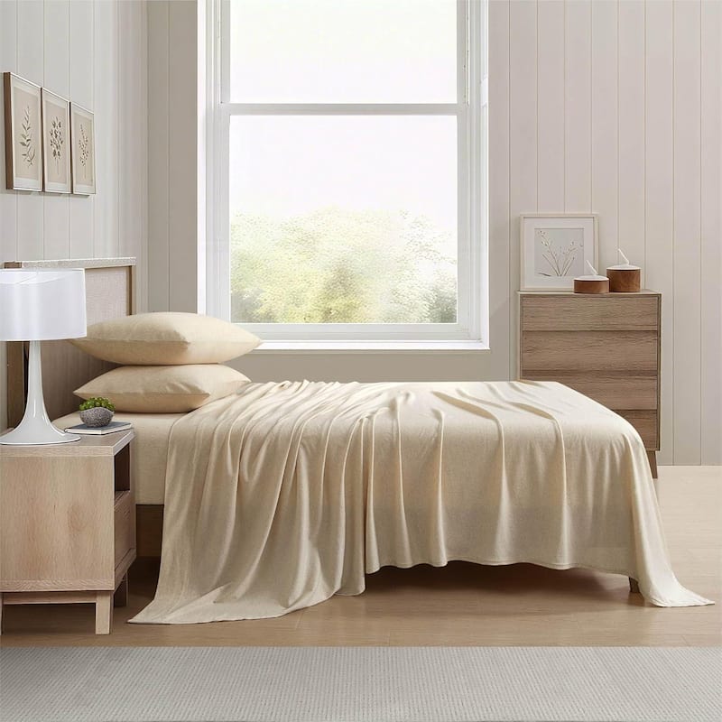 Aeropostale Super Soft Heather Oatmeal Jersey Knit Sheet Set All-Season Comfort