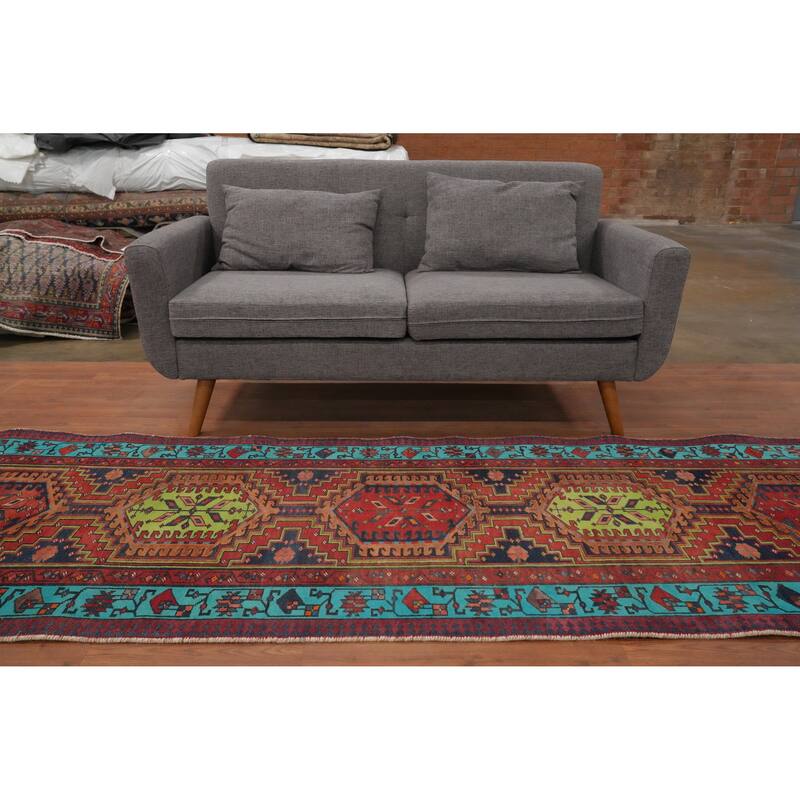 Hand Knotted Oriental 100% Wool Carpet Traditional Geometric Multi-Colored Ardebil Runner Rug - 10' 10'' X 3' 3''