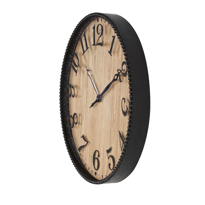 Wood Distressed Decorative Wall Clock with Black or White Beaded Wood Frame - Light Brown - Roche River Decor
