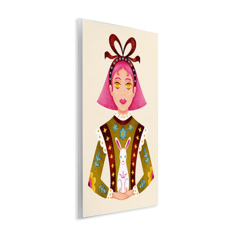 Stupell Pink Haired Girl & Bunny Wall Plaque Art Design By Hannah Moren
