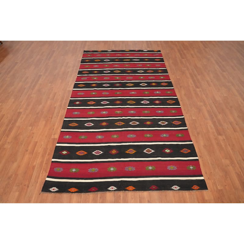 Hand Woven Oriental 100% Wool Carpet Southwestern Tribal Red Kilim Area Rug - 10' 3'' X 5' 7''