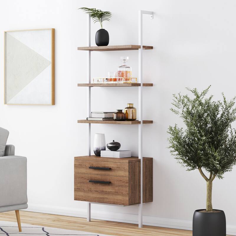 Nathan James Theo Open Shelf Industrial Bookcase with Drawers or Cabinets