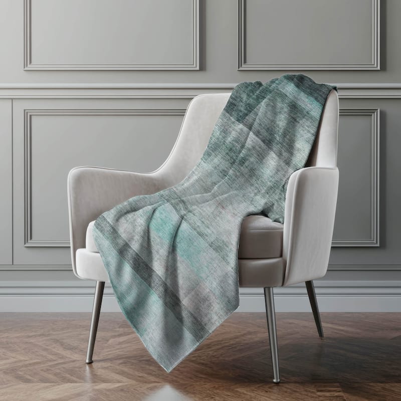 Premium Machine Washable Modern Ombre Sherpa Throw Blanket - Teal - 4'2" x 5'10"