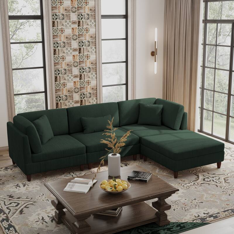 Corduroy Convertible Couch Modular Sectional Sofa with Ottoman