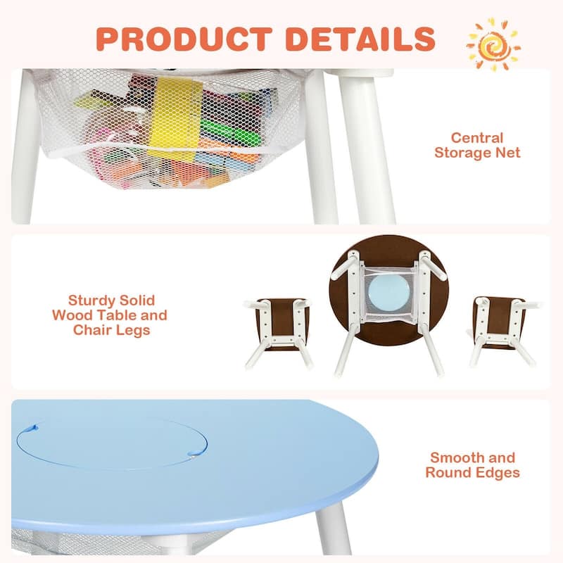 Wood Activity Kids Table and Chair Set with Center Mesh Storage for Snack Time and Homework - 23.5" x 23.5" x 17.5" (L x W x H)