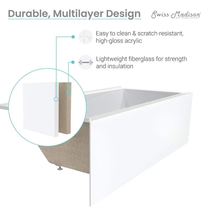 Claire 60" x 32" Left-Hand Drain Drain Alcove Tub with Corner Apron