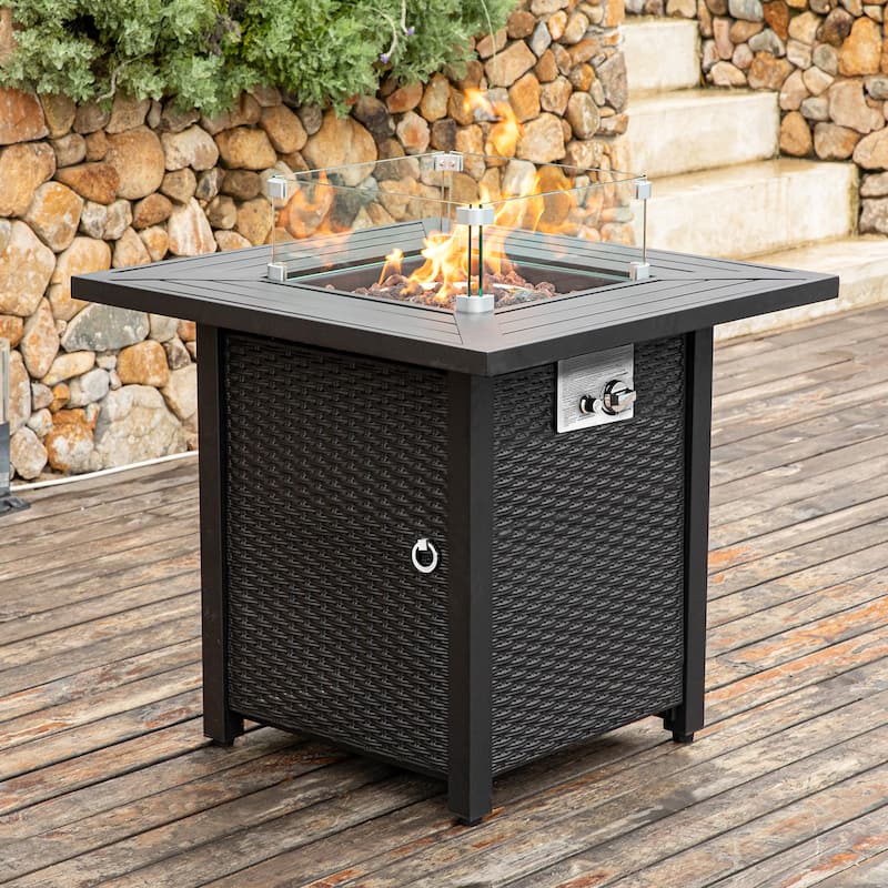 COSIEST Outdoor Metal Square Fire Pit Table w Wind Guard