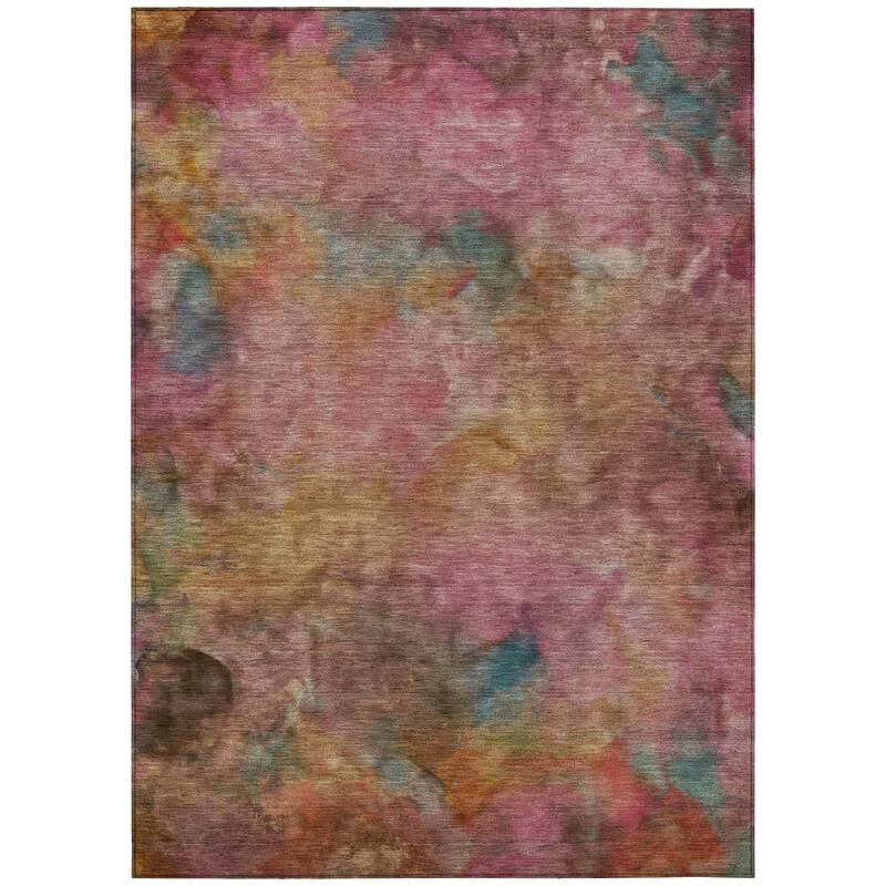 Machine Washable Indoor/ Outdoor Abstract Contemporary Chantille Rug