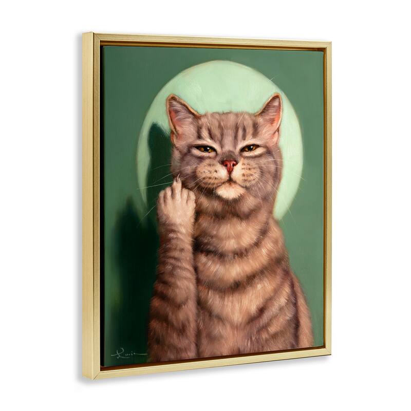 Stupell Cat & Middle Finger Framed Floater Canvas Wall Art Design by Lucia Heffernan