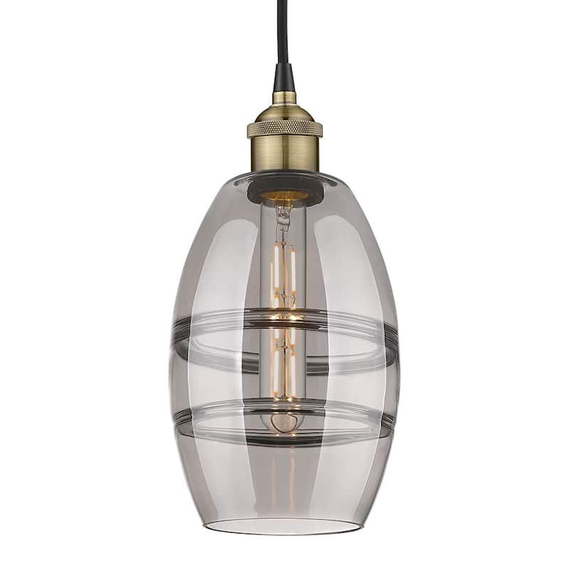 Innovations Lighting 616-1P 8 6 Vaz Pendant Vaz 6" Wide Cord-Hung Mini - Black Antique Brass / Light Smoke
