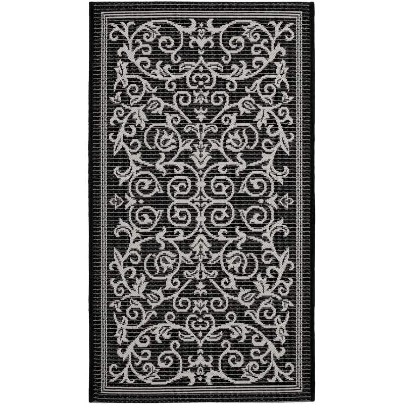 SAFAVIEH Courtyard Clarine Indoor/ Outdoor Waterproof Patio Backyard Rug - 2' x 3'7" - Black/Sand