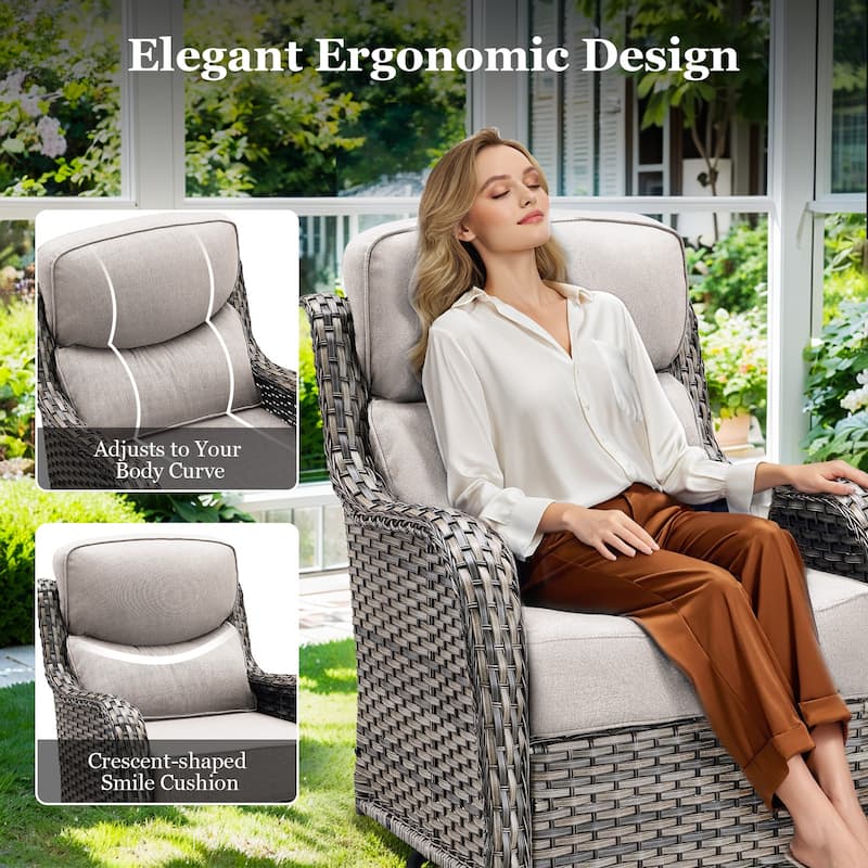 Outdoor Patio Sofa Swivel Chair with 6-Inch Thick Cushions Set