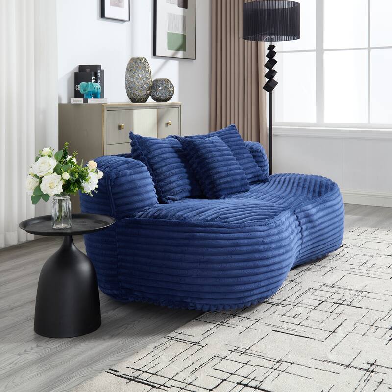 Corduroy Bean Bag Chair, Foam-Filled Lazy Floor Sofa with 3 Pillows, Soft Upholstered Lounge Chair for Adults & Teens