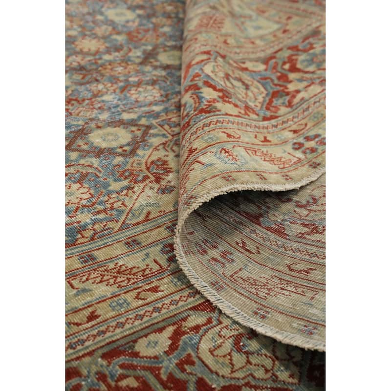 Hand Knotted Oriental 100% Wool Carpet Traditional Floral Navy Blue & Blues Tabriz Area Rug - 12' 10'' X 10' 0''