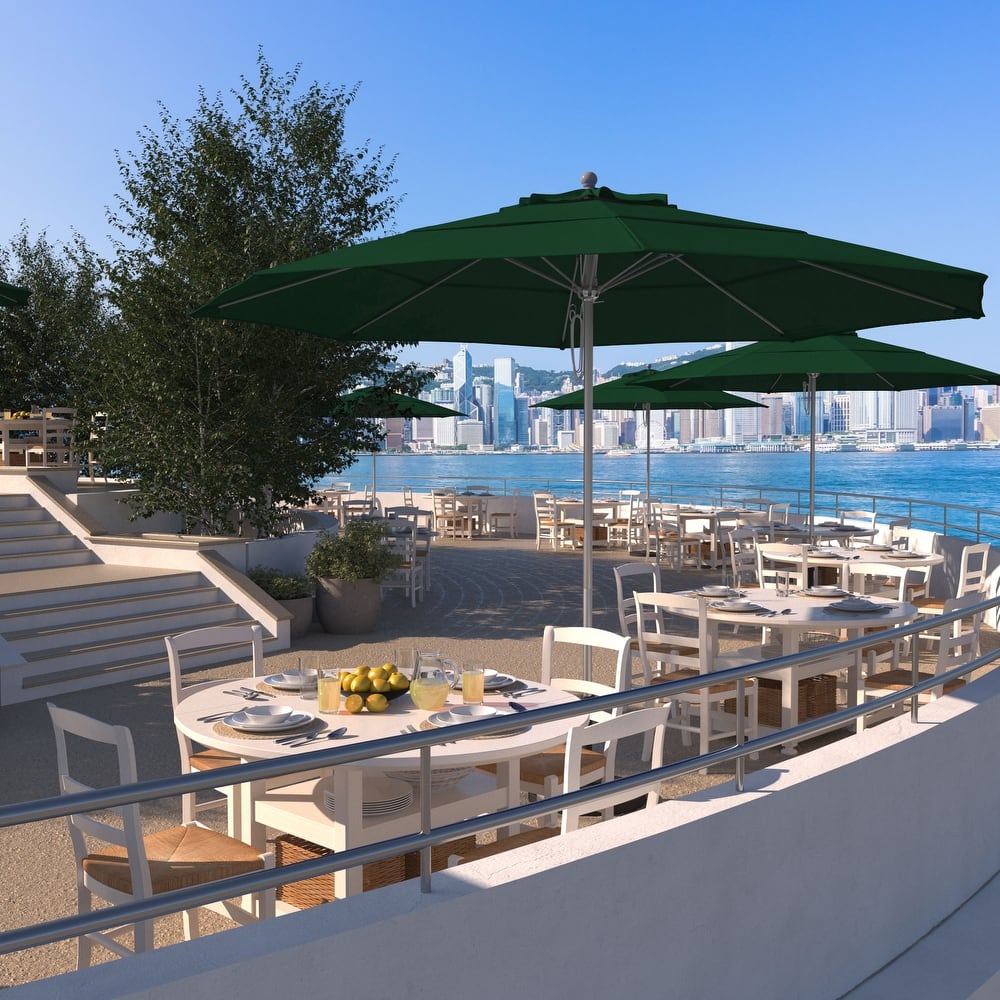 California Umbrella 11' Venture Series Patio Umbrella, Silver Aluminum Pole Fiberglass Ribs Pulley Lift Olefin