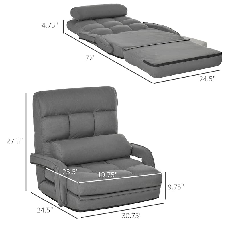 Grey Modern 30.8" Folding Upholstered Chaise Lounges Chair with Pillow for Living Room