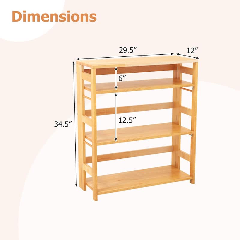 Gymax 2PCS 4-Tier Bookshelf Floor Storage Shelf w/ Rubber Wood Frame