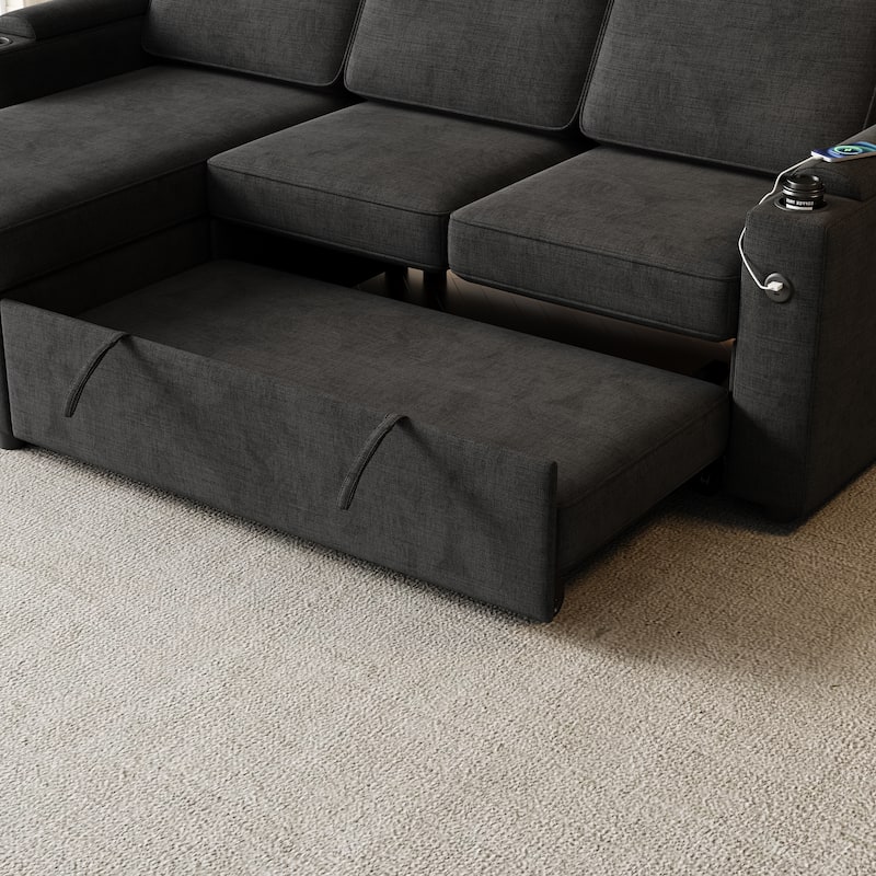 85.8" Sleeper Sofa with Pull Out Bed with Charging Port