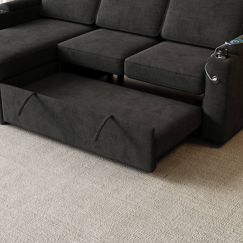 Sleeper Sofa with Storage, Cup Holder and USB Charging Port,Couch with Pull Out Bed, Daybed for Living Room Bedroom