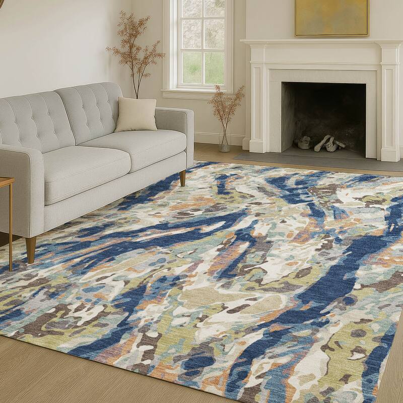 Machine Washable Indoor/ Outdoor Brushstrokes Chantille Rug