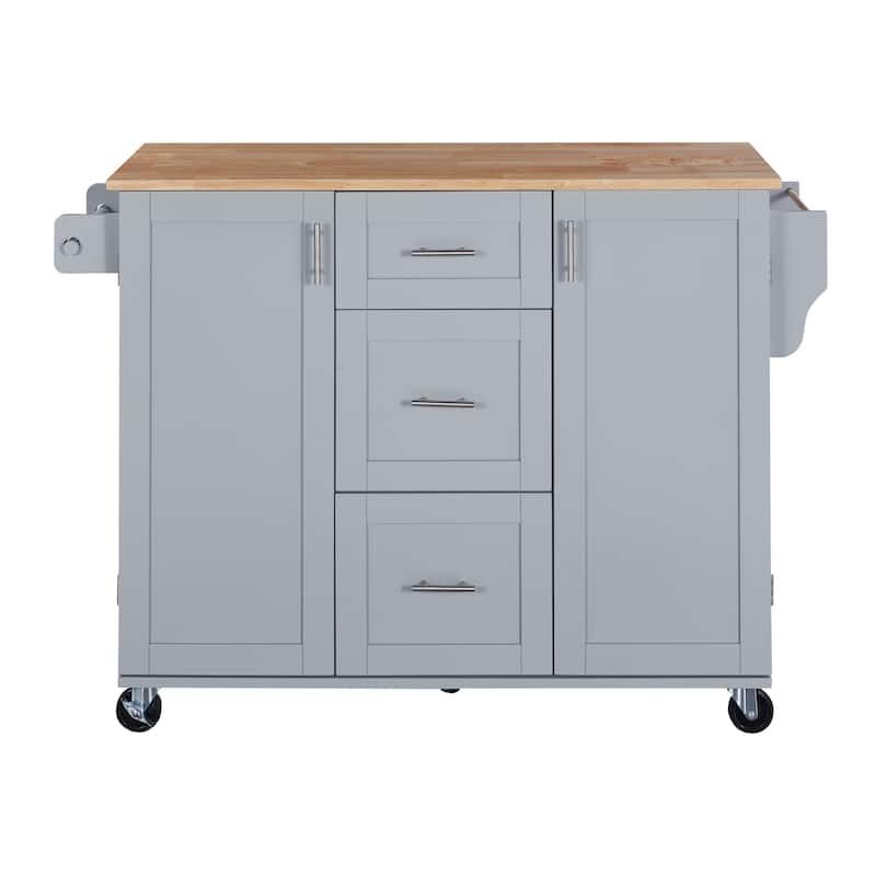Kitchen Cart with Rubber Wood Top - Grey