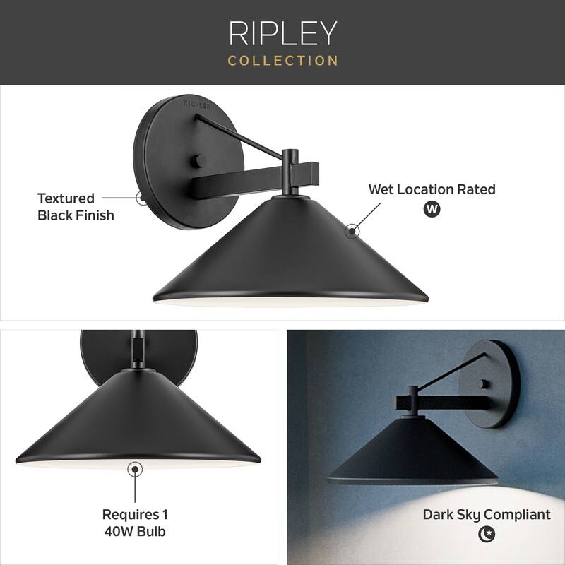 Kichler Lighting Ripley 10 in. 1-Light Black Outdoor Wall Sconce - 10 in