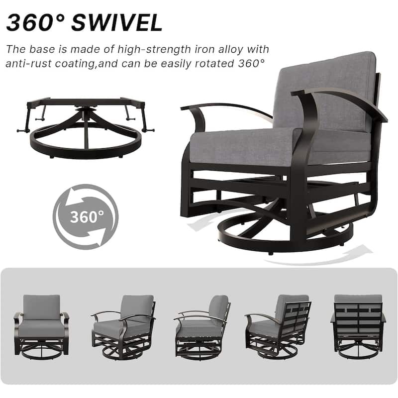Kullavik Aluminum Outdoor Patio Furniture with Curved Armrests & Firepit Table
