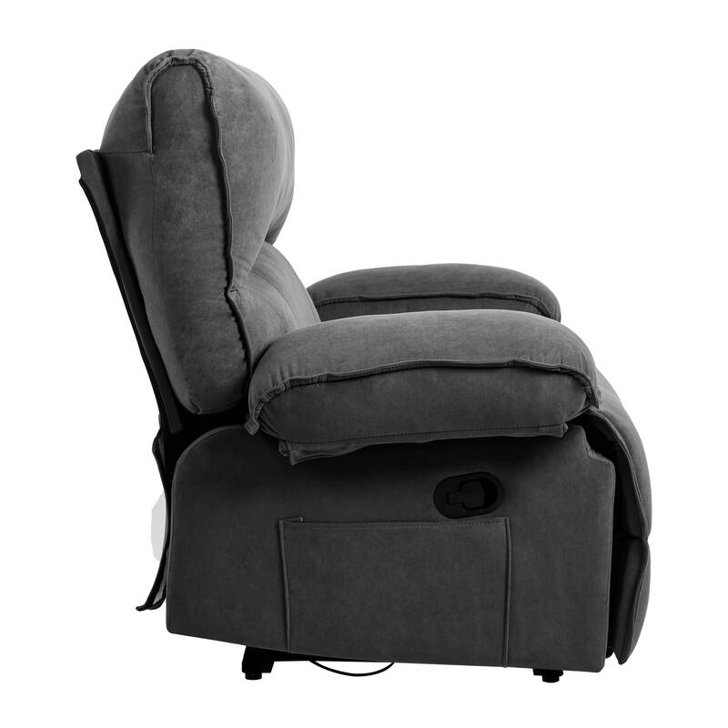 Grey Extra-Wide Push-Back Recliner with Heated Massage Pillow, Soft Fleece Fabric, and Plush Comfort