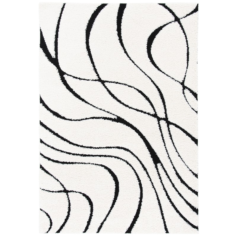 SAFAVIEH Florida Shag Sigtraud Abstract Waves 1.2-inch Thick Rug - 2'3" x 4' - Ivory/Black - Rectangle