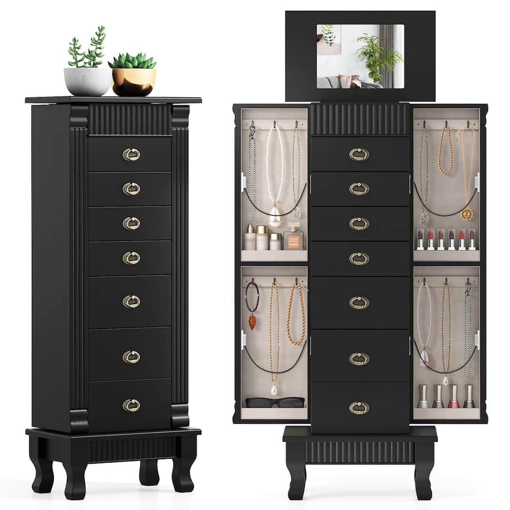 Costway Jewelry Cabinet Armoire Box Storage Chest Stand Organizer Wood - See Details