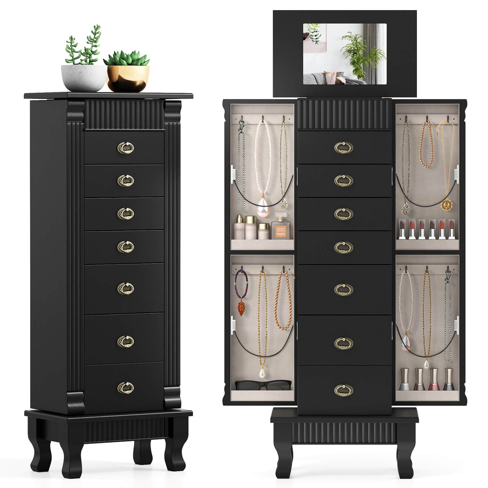 Costway Jewelry Cabinet Armoire Box Storage Chest Stand Organizer Wood - See Details