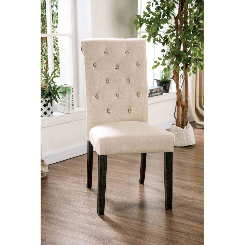 Rustic Ivory Finish Button Tufted Side Chairs Set