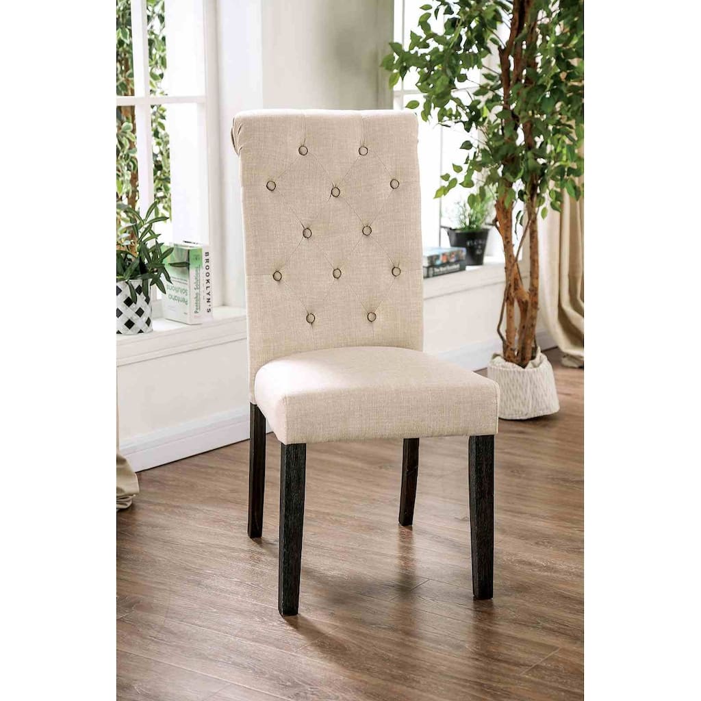 Rustic Ivory Finish Button Tufted Side Chairs Set