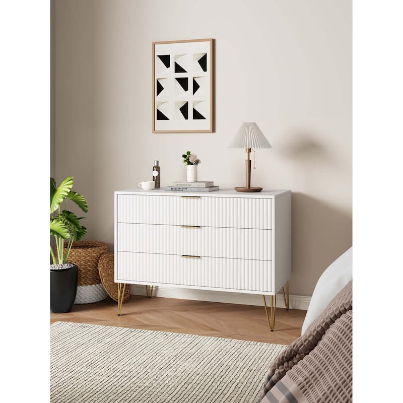 Manhattan Comfort Dumbo Modern 3 Drawer Bedroom Dresser - White