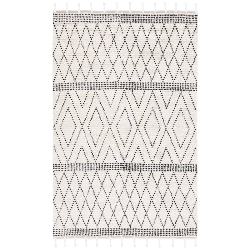 SAFAVIEH Handmade Casablanca Leliea Boho Wool Tassel Rug - 3' x 5' - Ivory/Black