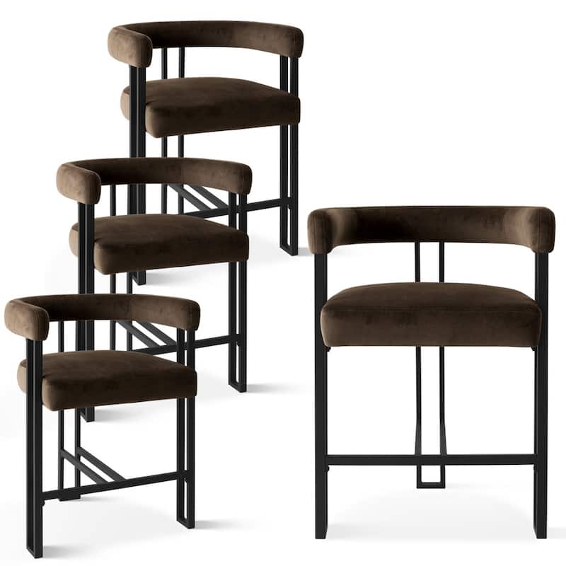 24" Seat Height Upholstered Velvet Solid back Counter Stool (Set of 4) - Mink imitate color