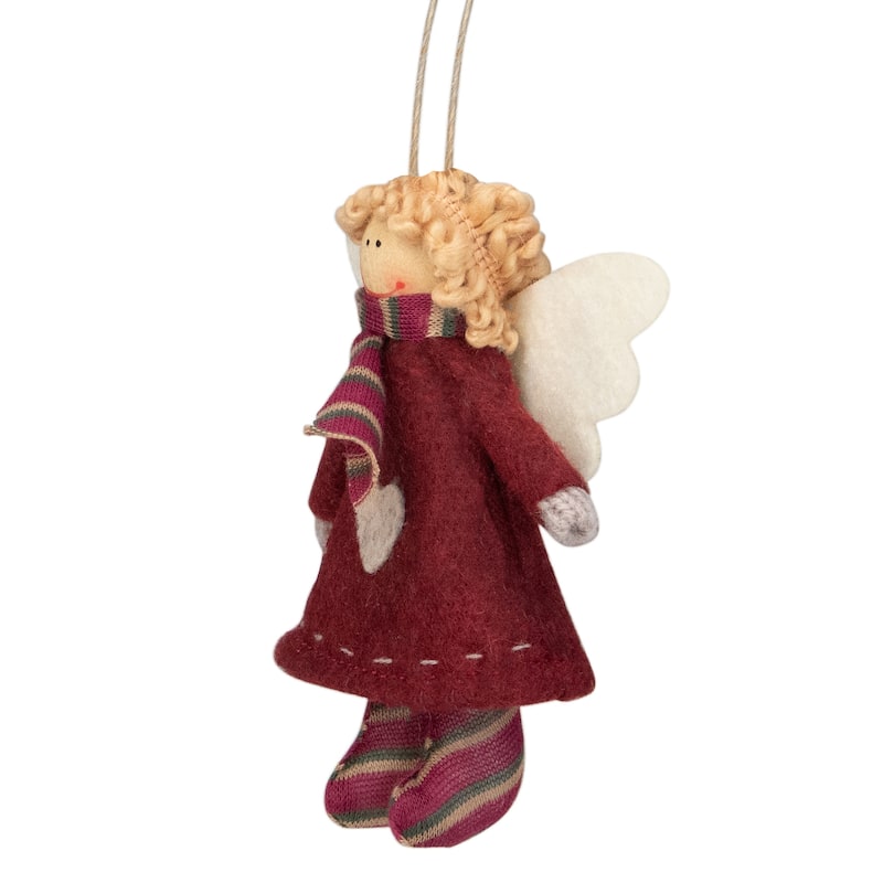 Angel Girl with Wings Hanging Christmas Ornament - 4.25" - Burgundy and Beige