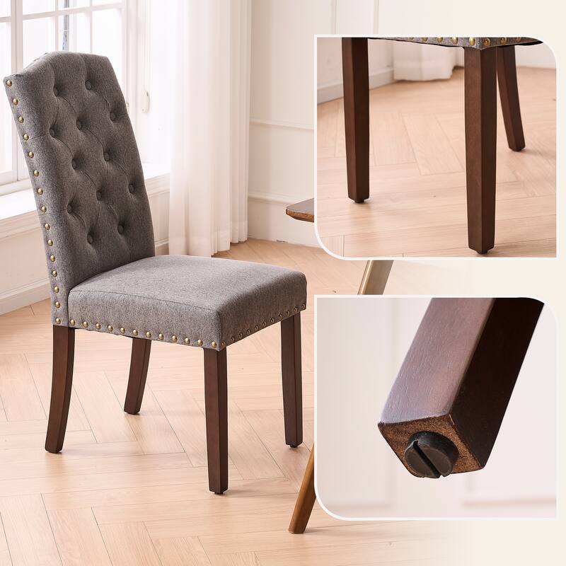 Fabric Upholstered Tufted High Back Dining Chairs with Nailhead Trim