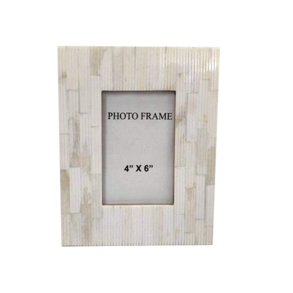 4x6" Carved Bone Picture Frame - White