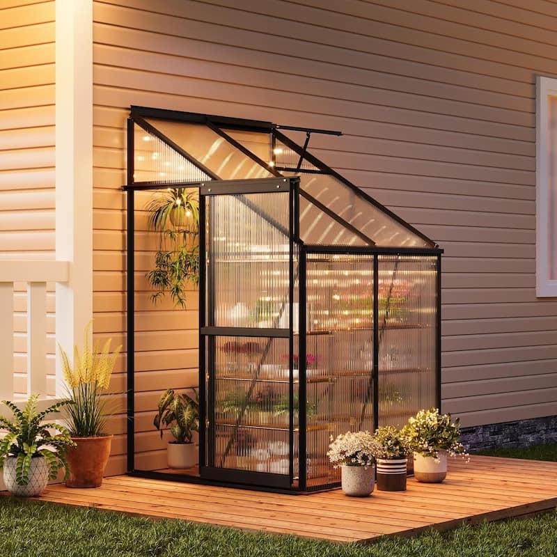 4x4FT Portable Outdoor Walk-in Greenhouse for Winter Gardening, Black - Metal
